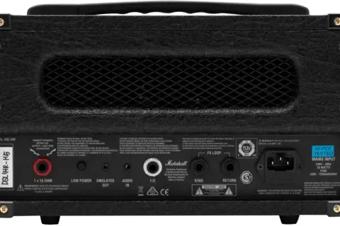 Rückseite des Marshall DSL 1 Verstärkers mit Anschlüssen wie FX Loop, Audio In und Mains Input.