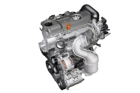 Nowoczesny silnik wysokoprężny Volkswagena z turbosprężarką i paskiem napędowym.