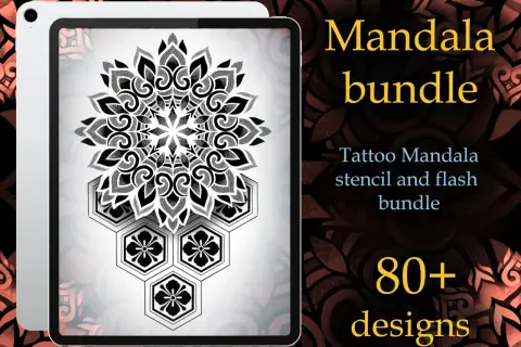 Dotwork Mandala Tattoo Bundle: Über 80 Designs für Schablonen und Flash-Kunst.