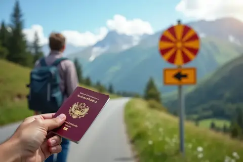 Ręka trzyma paszport na tle górskiej drogi. Czy do Macedonii potrzebny jest paszport?