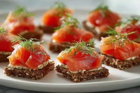 Smörgåsar med gravad lax och dill, perfekt tillbehör till gravlaxsås recept.