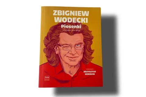 Okładka książki ze Zbigniewem Wodeckim, z jego portretem i tytułem "Piosenki".