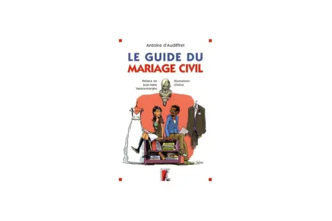 Le mariage Adeline François, une mariée et son futur époux consultent "Le Guide du Mariage Civil".