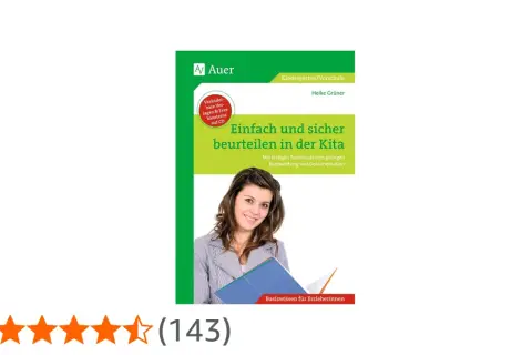 Buchcover: "Einfach und sicher beurteilen in der Kita" mit einer lächelnden Frau. Hilft bei der **offenen Beobachtung** und Dokumentation.