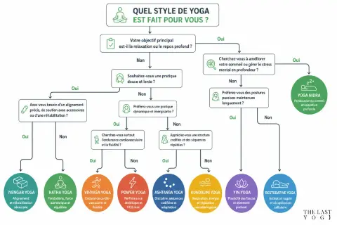 Arbre de décision pour choisir quel type de yoga vous convient le mieux, basé sur vos objectifs et préférences.