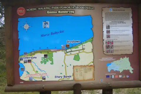 Mapa szlaków Nordic Walking: odległość Grzybowo - Dźwirzyno, plaża, Morze Bałtyckie, ćwiczenia.