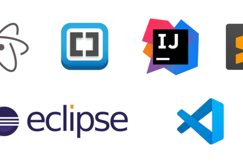 Logos d'IDE : Atom, Brackets, IntelliJ IDEA, Sublime Text, Eclipse, Visual Studio Code. Le meilleur IDE dépend de vos besoins.