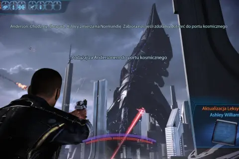 Shepard podąża za Andersonem do portu kosmicznego, by uciec przed zagrożeniem. Ten moment z Mass Effect 3 poradnik pokazuje kluczową scenę.