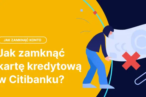 Ilustracja osoby zamykającej kartę kredytową z czerwonym krzyżykiem.