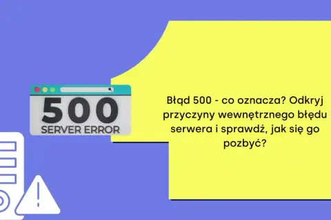 Błąd 500 - co oznacza? Odkryj przyczyny wewnętrznego błędu serwera i sprawdź, jak się go pozbyć. Ikona serwera z wykrzyknikiem.