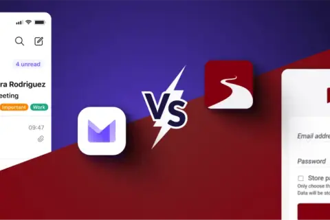 Porównanie interfejsów poczty email: z lewej Gmail, z prawej Tutanota. Która najlepsza poczta email dla Ciebie?