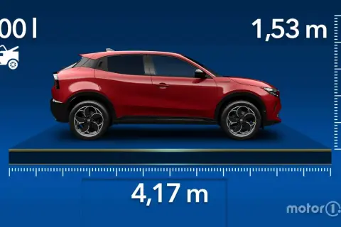 Le dimensioni dell'Alfa Romeo Junior: 4,17 m di lunghezza, 1,53 m di altezza e 400 litri di bagagliaio.