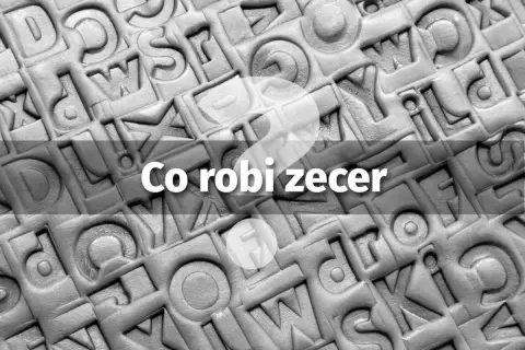 Tekst na obrazie pyta "Co robi zecer?". Widzimy tłoczone litery, jakby z dawnej drukarni, gdzie zecer układał czcionki.