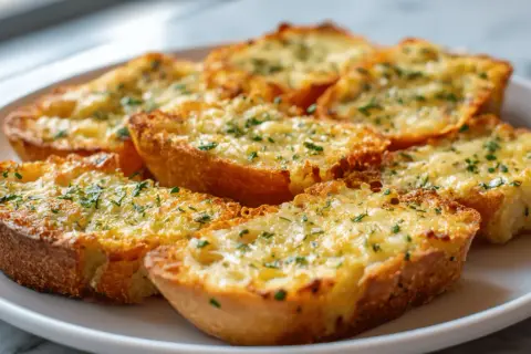 Chrupiące grzanki z airfryer, posypane serem i natką pietruszki, wyglądają apetycznie.