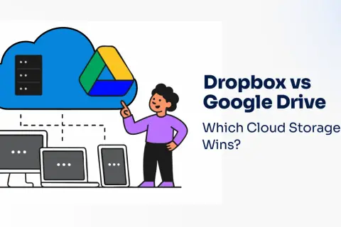 Illustration comparing Dropbox and Google Drive, highlighting Google Drive as a key competitor in cloud storage.