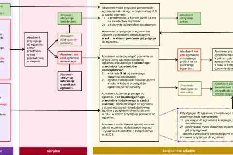 Schemat dla biologia klasa 3 liceum: ścieżki absolwenta po maturze, zdaniu lub niezdaniu egzaminów, poprawkach i kolejnych próbach.