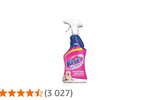 Butelka Vanish Oxi Action z psem i kotem na etykiecie.