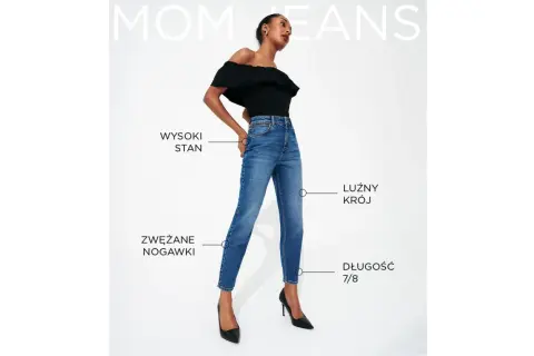 Spodnie mom fit z wysokim stanem, luźnym krojem i zwężanymi nogawkami 7/8. Idealne dla każdej kobiety ceniącej wygodę i styl.