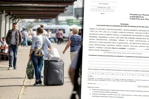 Wniosek o bon na zasiedlenie 2025. Osoby z bagażami czekają na dworcu, gotowe na nowy start.