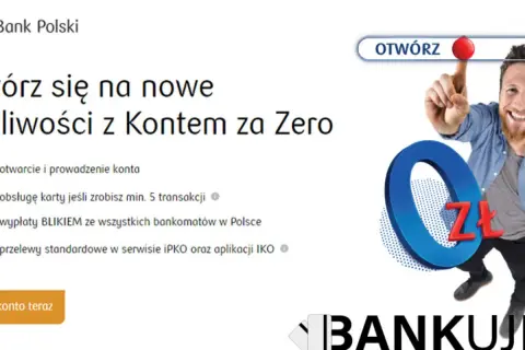 PKO BP: otwórz konto za zero, z możliwością dopisania współwłaściciela. Mężczyzna klika przycisk "Otwórz".
