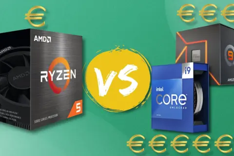 AMD Ryzen 5 5600X Test: Ein Vergleich mit Intel Core i9. Die Euro-Symbole deuten auf den Preisvergleich hin.