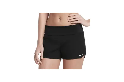 Czarne damskie spodenki do pływania Nike z białym logo.