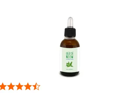 Flacone di olio di neem puro con contagocce, ideale per la cura del viso.