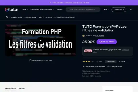 Formation PHP : Les filtres de validation, un cours pour maîtriser la validation des données en session PHP. Idéal pour débutants.