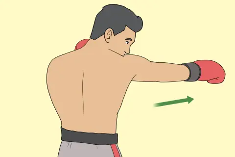 A boxer demonstrates how to roll their shoulders to evade a punch, with a green arrow indicating the direction of movement.