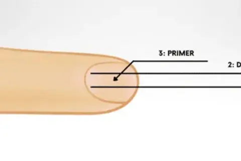 Schemat aplikacji produktów do paznokci: cleaner, dehydrator, primer.