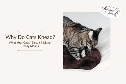 A tabby cat kneads a soft brown blanket, a behavior that explains why does my cat knead me.