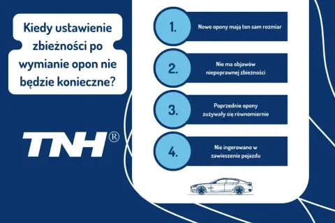 Kiedy ustawienie zbieżności nie jest potrzebne po wymianie opon? Gdy nowe opony są tego samego rozmiaru, nie ma objawów nieprawidłowej zbieżności, poprzednie opony zużywały się równomiernie i nie ingerowano w zawieszenie.