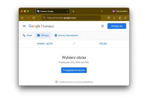 Tłumacz Google przez zdjęcie. Możesz przesłać plik JPG, JPEG lub PNG, aby przetłumaczyć tekst z obrazu.