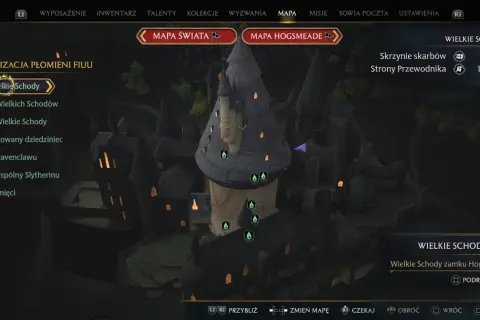 Mapa Hogwartu z gry Hogwarts Legacy. Widok na Wielkie Schody, gdzie odkrywasz tajemnice zamku.