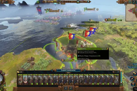Strategia w stylu gry souls like. Louen Leoncoeur dowodzi armią w krainie Bretonnii, przygotowując się do bitwy.