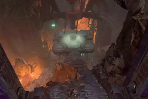 Mroczna, skalista jaskinia z centralną platformą i płonącym piecem. To serce kuźni adamantyny w Baldur's Gate 3.