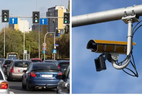 Kamera rejestrująca przejazd na czerwonym świetle i korek uliczny. Zastanawiasz się, po jakim czasie przychodzi mandat za przejazd na czerwonym świetle?