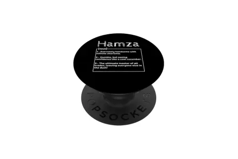 Accessoire pour téléphone avec la définition humoristique de "Hamza origine" : beau, charismatique, humble et maître en tout.