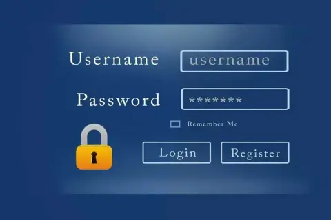 Pantalla de inicio de sesión de Windows 10 con campos para nombre de usuario y contraseña, un candado y botones de inicio de sesión/registro. Indica un error en el servicio de perfil de usuario.