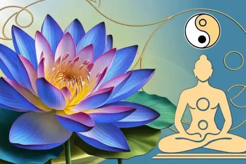 Flor de loto azul, símbolo de pureza y renacimiento espiritual. Meditación y equilibrio con el Yin Yang.