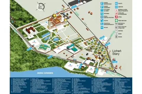 Mapa Sanktuarium w Licheniu. Znajdziesz tu cennik atrakcji, parkingów i noclegów.
