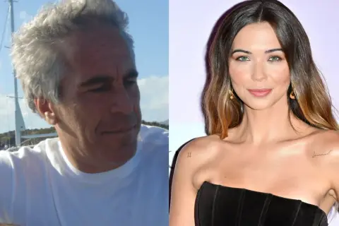 Jeffrey Epstein i Kubicka. Wizerunki mężczyzny na jachcie i kobiety na evencie, nawiązujące do afery Epsteina.