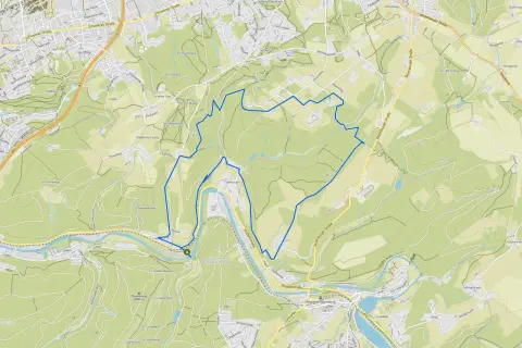 Karte mit markierten **leichte wanderwege wuppertal** entlang der Wupper und durch bewaldete Hügel.