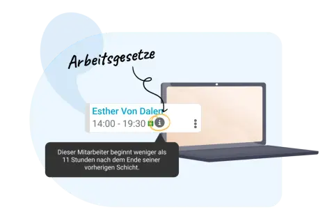 Arbeitsgesetze: Esther Von Dalen arbeitet von 14:00-19:30. Die Einhaltung der Lenkzeiten für Busfahrer ist wichtig, da sie weniger als 11 Stunden nach Schichtende beginnt.