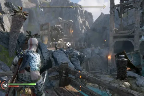 Kratos wkracza do lokacji z wodospadem, szukając wskazówek w God of War Ragnarok poradnik.