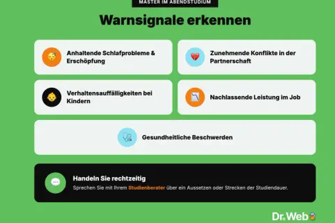 Warnsignale erkennen: Schlafprobleme, Konflikte, Verhaltensauffälligkeiten, Leistungseinbußen, Beschwerden. Wichtig für das Abendstudium: Handeln Sie rechtzeitig!