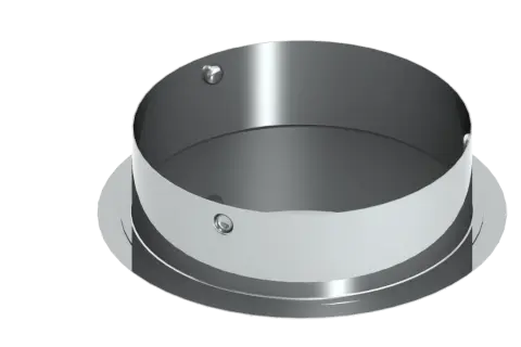 Metallischer Ring mit Schrauben, ideal zum Verschließen eines Schornsteinlochs.