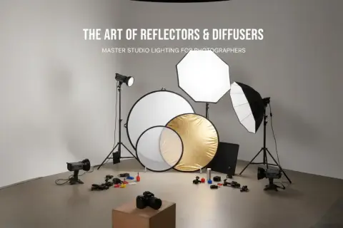 Studio lighting setup with reflectors, diffusers, and strobes. Learn photo studio lighting tips to master the art of reflectors & diffusers.