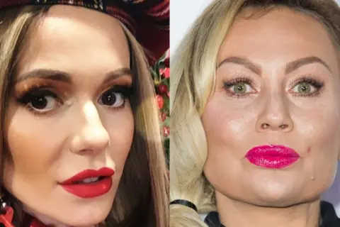 Monika Jarosińska i Doda w mocnym makijażu. Obie panie postawiły na wyraziste usta i podkreślone oczy.