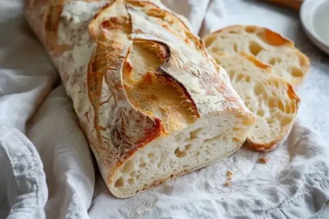 Nybakad ciabatta, perfekt för ditt nästa ciabatta recept. Krispig skorpa och luftigt inre.